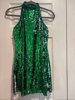 Weissman Costumes Green and Silver Sequin Halter Dance Dress Size SA (4-6)